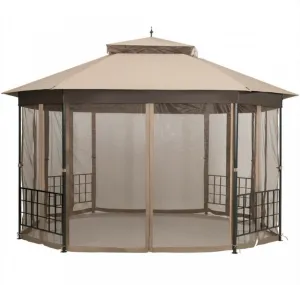 2-Tier Vented Durable Heavy Duty Top 10FT By 12FT Octagon Style Patio Gazebo With Mosquito Netting