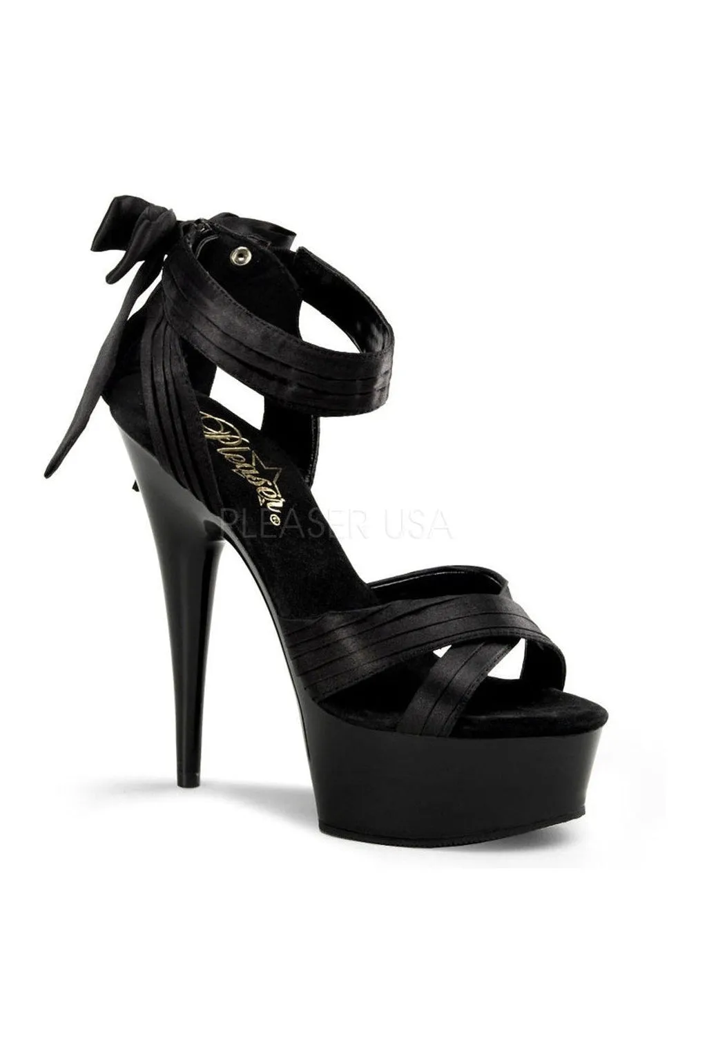 DELIGHT-668 Platform Sandal  | Black Genuine Satin